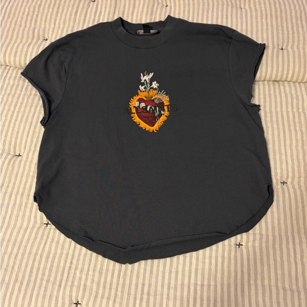 All Saints Charcoal Sacred Heart Crew Neck Tee